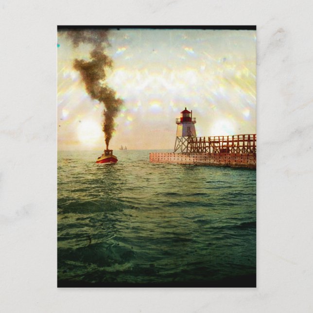 Postal Entrada del puerto, Charlevoix, Michigan, alrededo (Anverso)