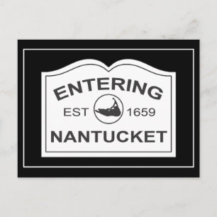 Postal Entrando en Nantucket Est. Rótulo en blanco y negr