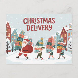 Postal "Entrega de Navidad" Santa y Elfos con Regalos
