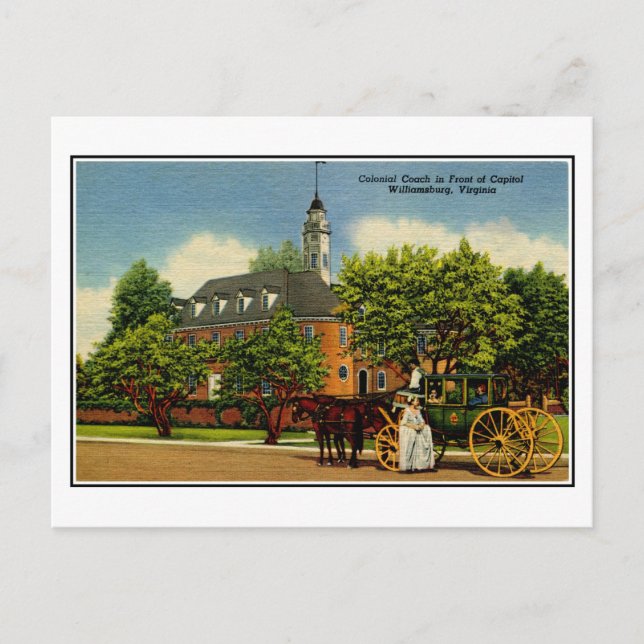 Postal Entrenador colonial frente al Capitol Williamsburg (Anverso)