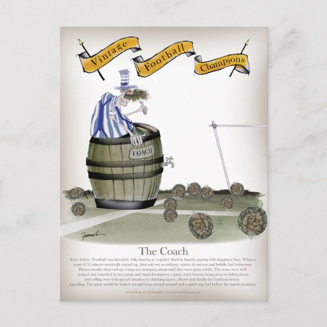 Postal entrenador de fútbol franjas blancas azules (Anverso)