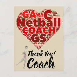 Postal Entrenador de Netball Heart Design Gracias