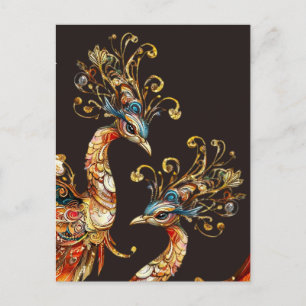 Postal entretenimiento de circo de carnaval de pavo real
