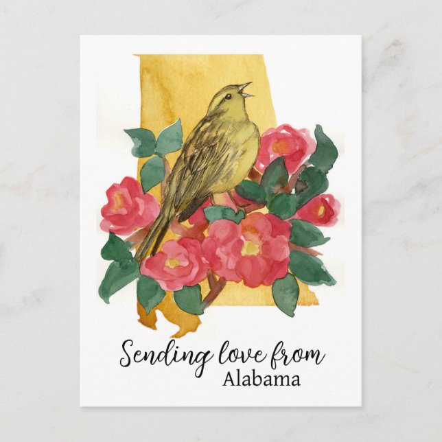 Postal Enviando amor desde Alabama Yellowhammer Camellia (Anverso)