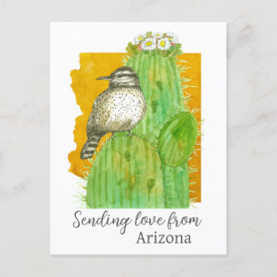 Postal Enviando amor desde Arizona Saguaro Cactus Wren