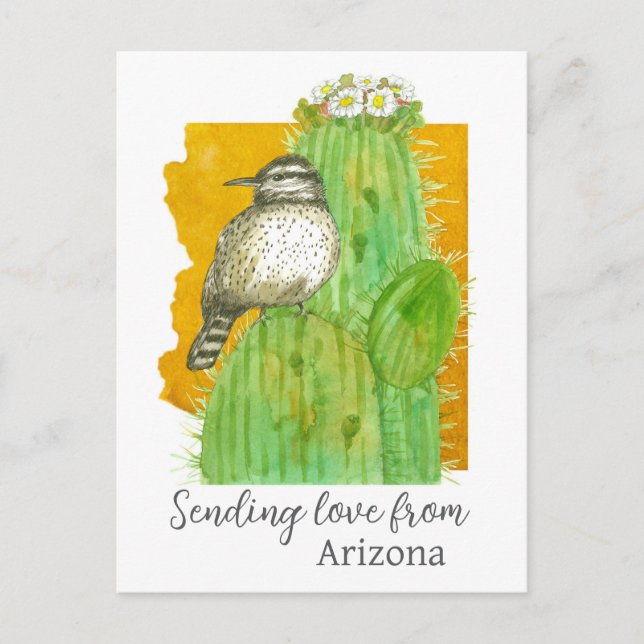 Postal Enviando amor desde Arizona Saguaro Cactus Wren (Anverso)