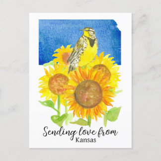 Postal Enviando amor desde Kansas Meadowlark Sunflowers