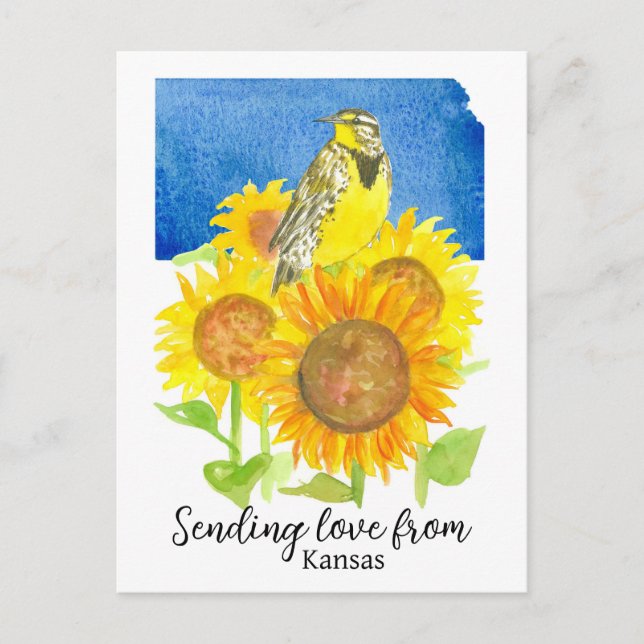 Postal Enviando amor desde Kansas Meadowlark Sunflowers (Anverso)