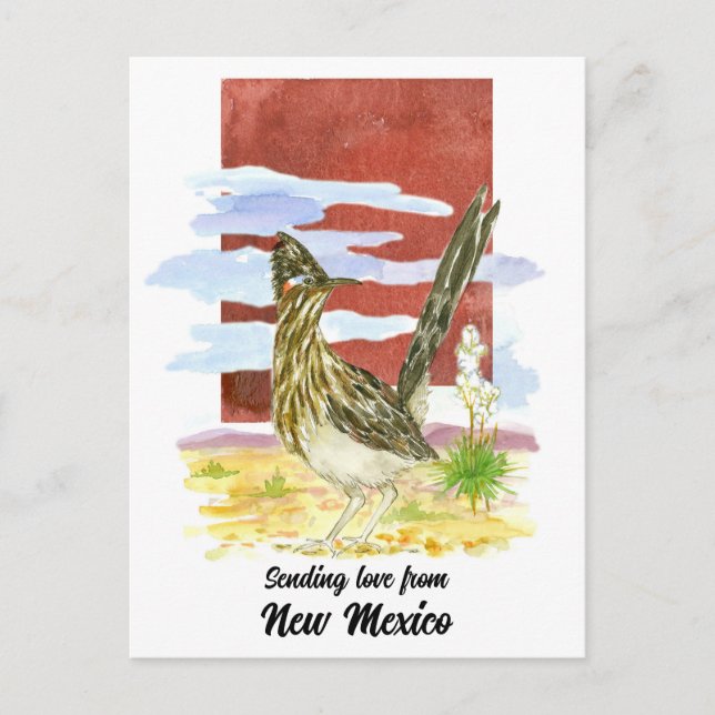 Postal Enviando amor Nuevo México Road Runner Yucca Flowe (Anverso)