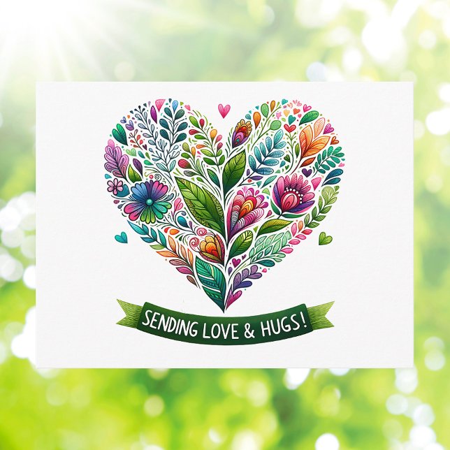 Postal Enviando con todo el corazón Amor y Abrazos Floral (Heartfelt Sending Love and Hugs Floral Heart Postcard
)