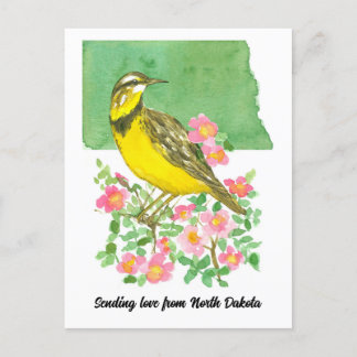 Postal Enviando Rosas de Love North Dakota Meadowlark