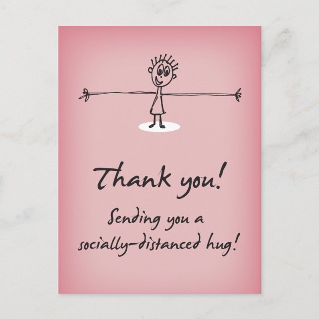 Postal Enviando un abrazo distanciado socialmente Gracias (Anverso)