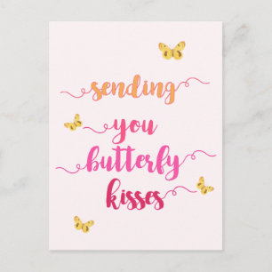 Postal Enviándote Besos De Mariposa Cute Postcard Rosa