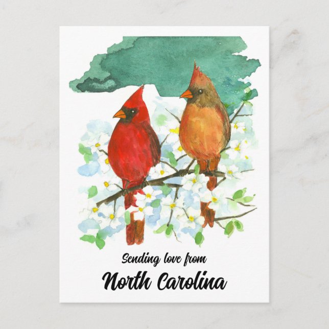 Postal Envío de amor Cardenales de Carolina del Norte Dog (Anverso)
