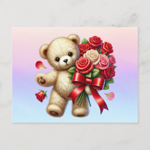 Postal Envio de flores de osito de peluche