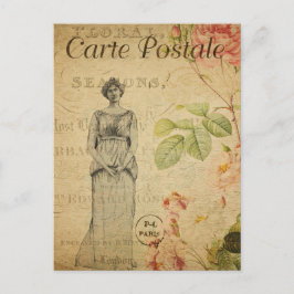 Postal Ephemera Vintage Francesa Rosa Rosa Floral