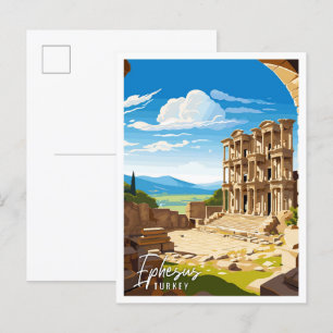 Postal Ephesus ilustracion de viajes vintage Turquía