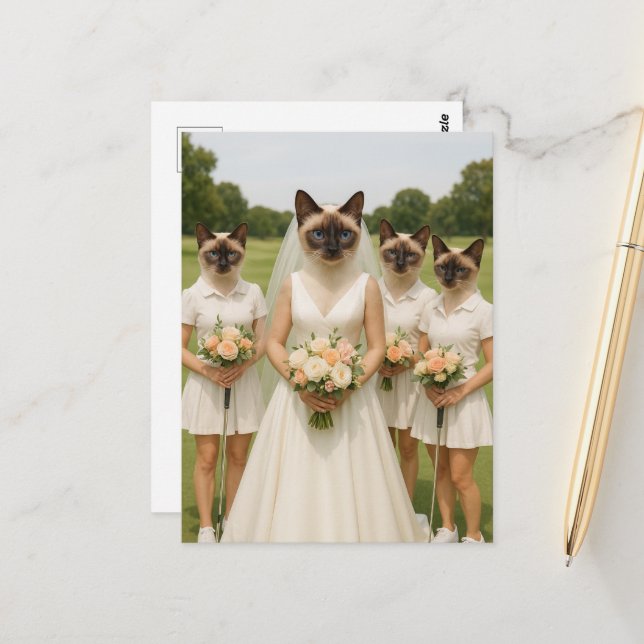 Postal Equipo de novia gato de golf para despedida de sol (Anverso/Reverso In Situ)
