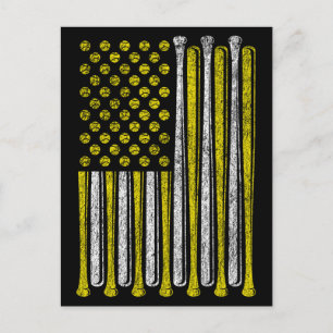 Postal Equipo de Sóftbol de la Bandera Americana Divertid