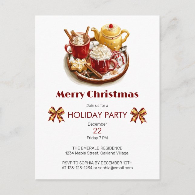 Postal Equipo de té de oro festivo, con Choco caliente, N (Anverso)