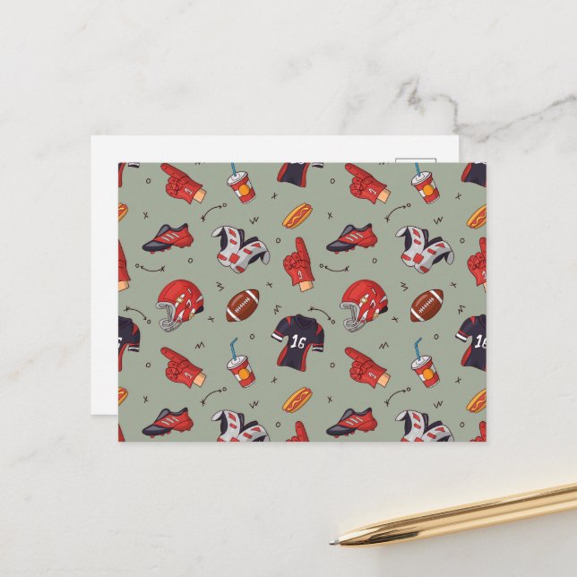 Postal Equipo Deportivo de Fútbol con Patrón de Comida (Anverso/Reverso In Situ)