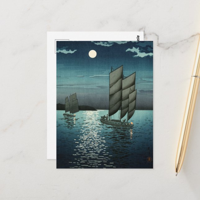 Postal Era Showa, barco de Tsuchiya Koitsu (Anverso/Reverso In Situ)