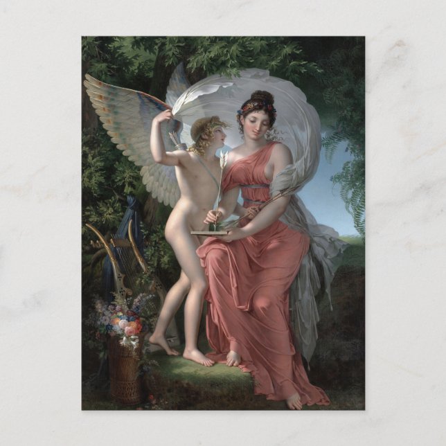 Postal Erato Muse de poesía lírica de Charles Meynier (Anverso)