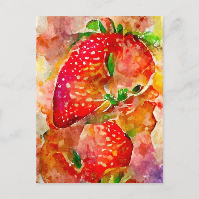 Postal Erdbeeren in Aquarell. Gemalte Früchte. (Anverso)