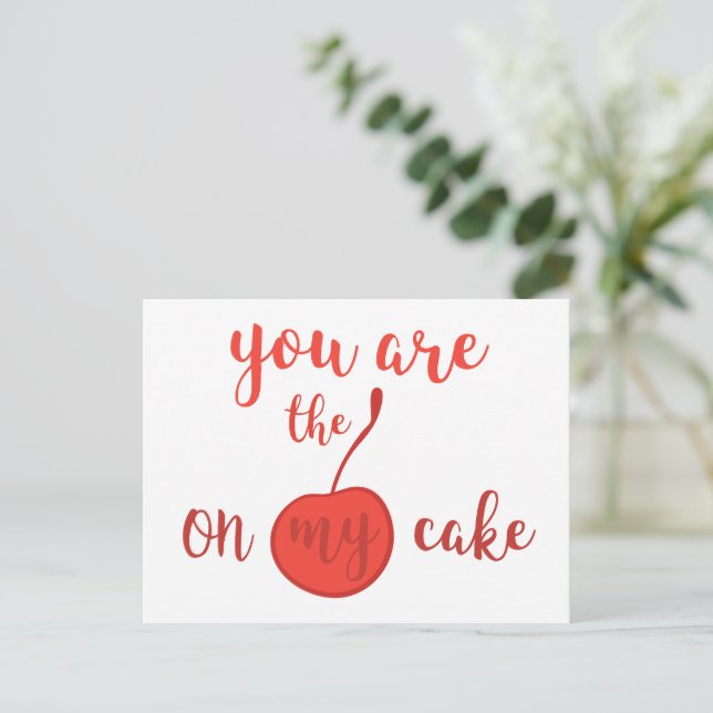 Postal Eres la cereza de mi pastel | Cita romántica (Anverso de pie)