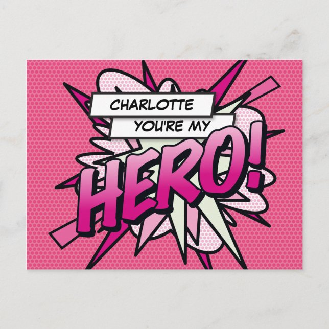 Postal Eres mi HERO Fun Retro Cómic Libro Pop Art (Anverso)