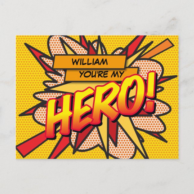 Postal Eres mi HÉROE Arte Pop de Cómic Retro Divertido (Anverso)