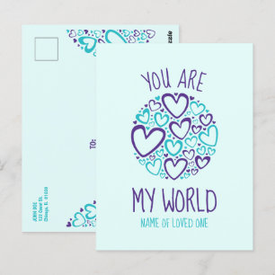 Postal Eres Mi Mundo Corazones Azules y Morados para Ser 