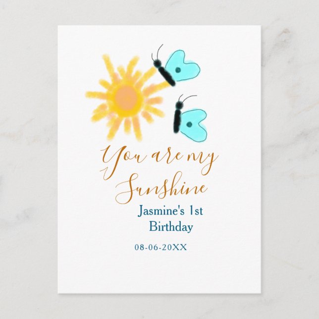 Postal Eres mi naranja amarillo sol azul mariposa (Anverso)