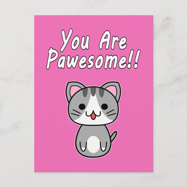 Postal Eres Pawesome!! Gato Atigrado Gris (Anverso)