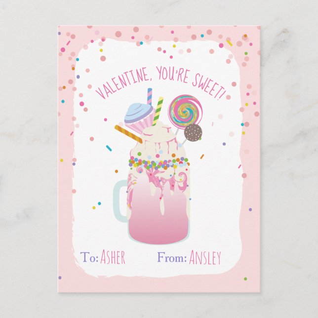 Postal Eres un dulce loco Milkshake Candy Kids Valentine (Anverso)