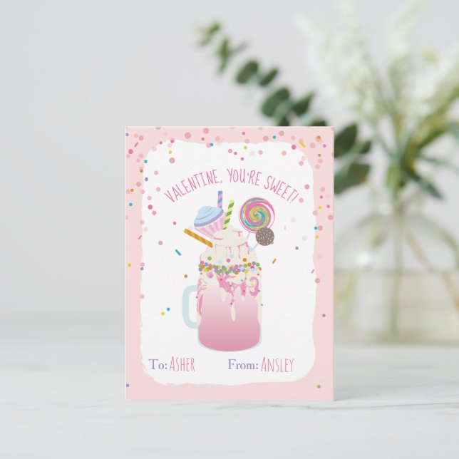 Postal Eres un dulce loco Milkshake Candy Kids Valentine (Anverso de pie)