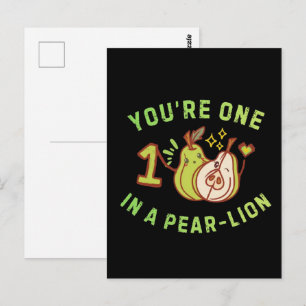 Postal Eres uno en una pera-león Juego de palabras con pe