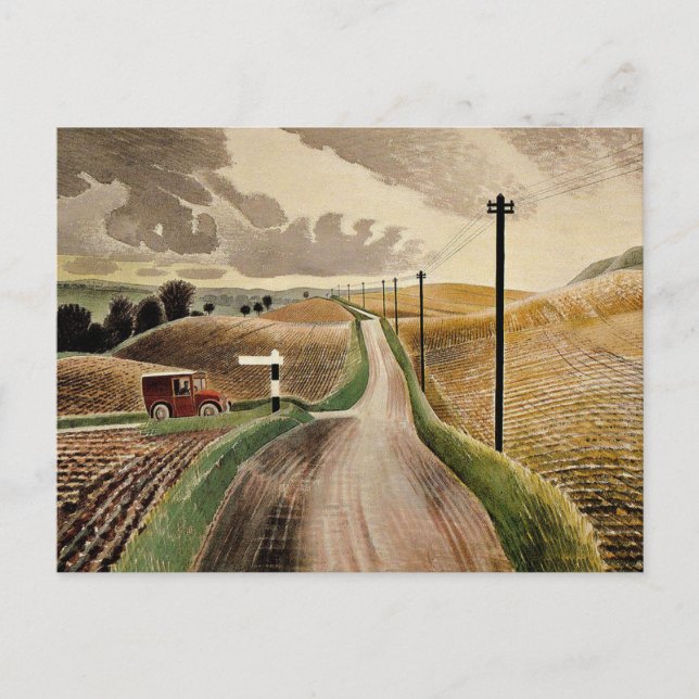 Postal Eric Ravilious art, Wiltshire Landscape (Anverso)