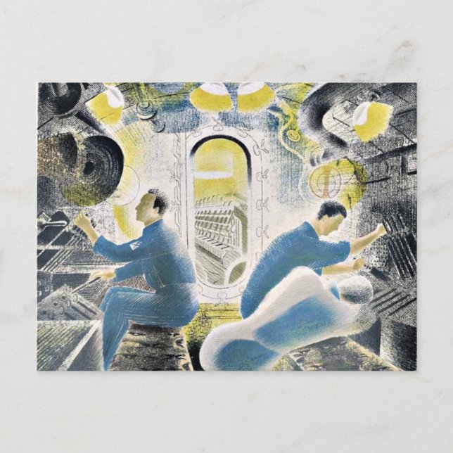 Postal Eric Ravilious, Controles De Trabajo Mientras Está (Anverso)