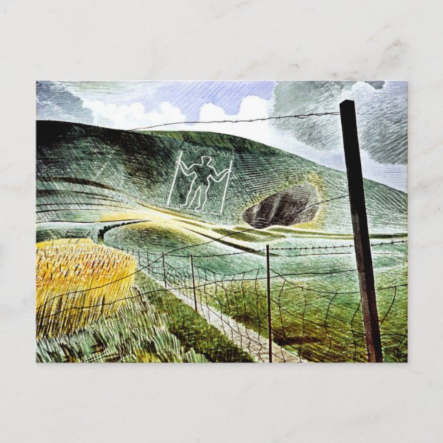Postal Eric Ravilious - El gigante de Wilmington, arte fi (Anverso)