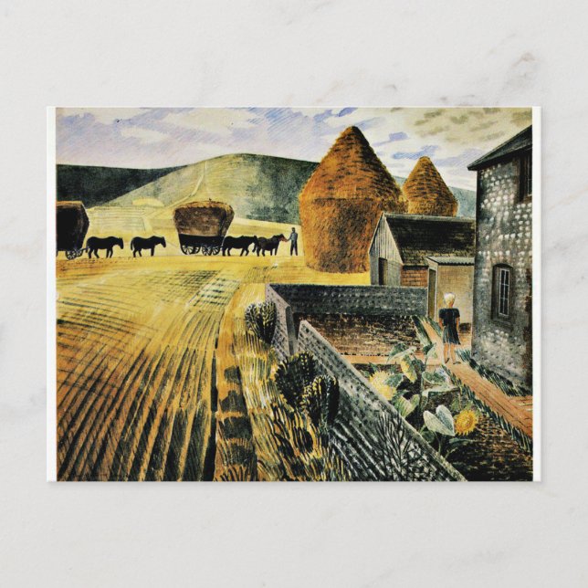 Postal Eric Ravilious - Furlongs, pintura famosa (Anverso)