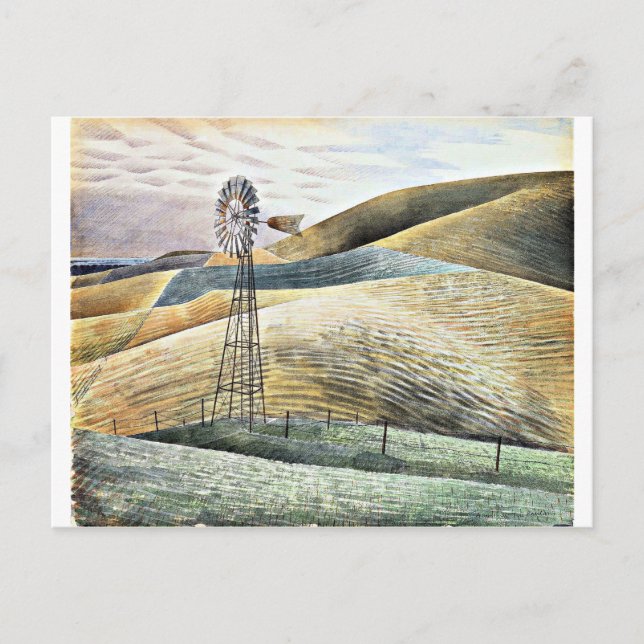 Postal Eric Ravilious, molino de viento, (Anverso)
