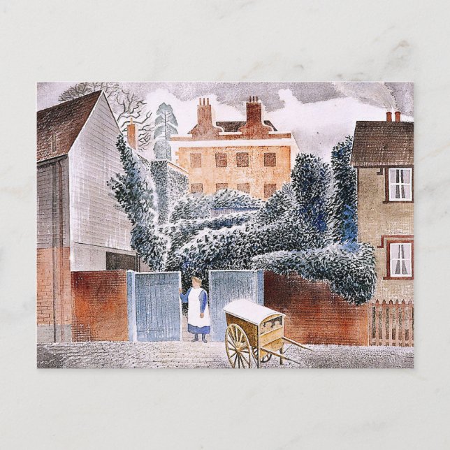 Postal Eric Ravilious, The Vicarage, realismo mágico (Anverso)