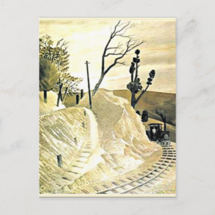 Postal Eric Ravilious - Tren de vapor redondeando una cur