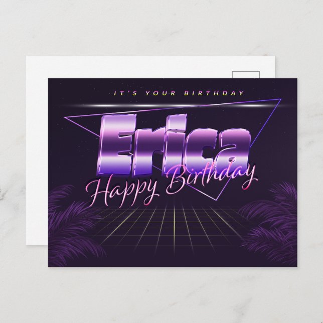 Postal Erica Name Vorname lila Postkarte Geburtstag (Anverso / Reverso)