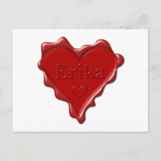 Postal Erika. Sello rojo de cera cardíaca con el nombre E