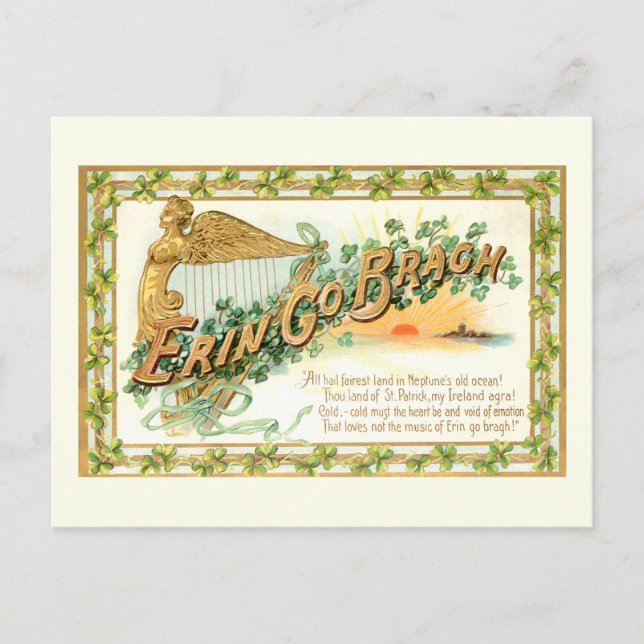 Postal Erin Go Bragh con Shamrock (Anverso)