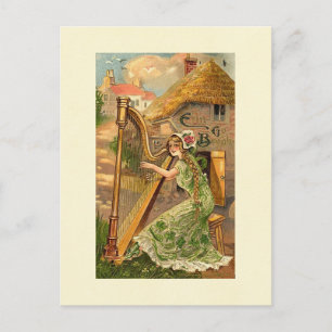 Postal Erin Go Bragh Harp Woman