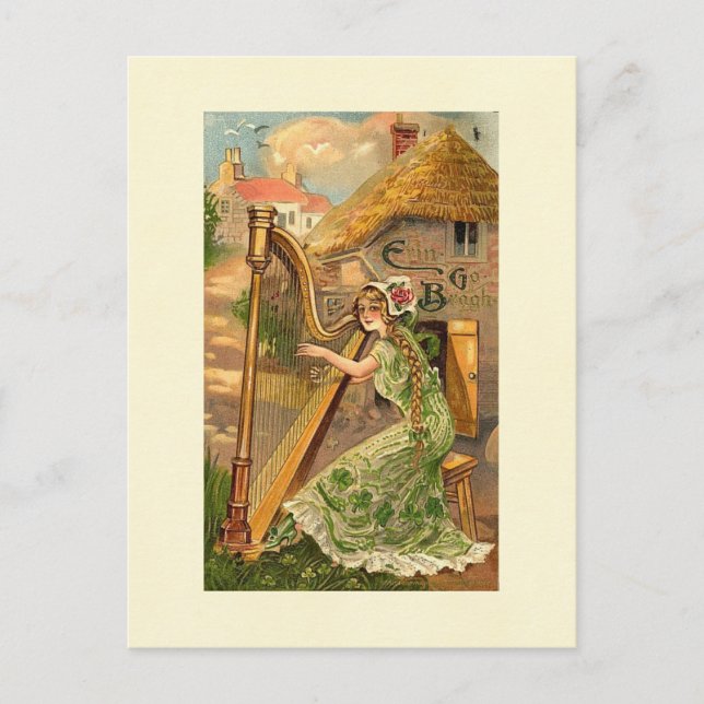 Postal Erin Go Bragh Harp Woman (Anverso)