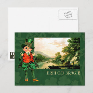 Postal Erin Go Bragh. Niño Irlandés Vintage
